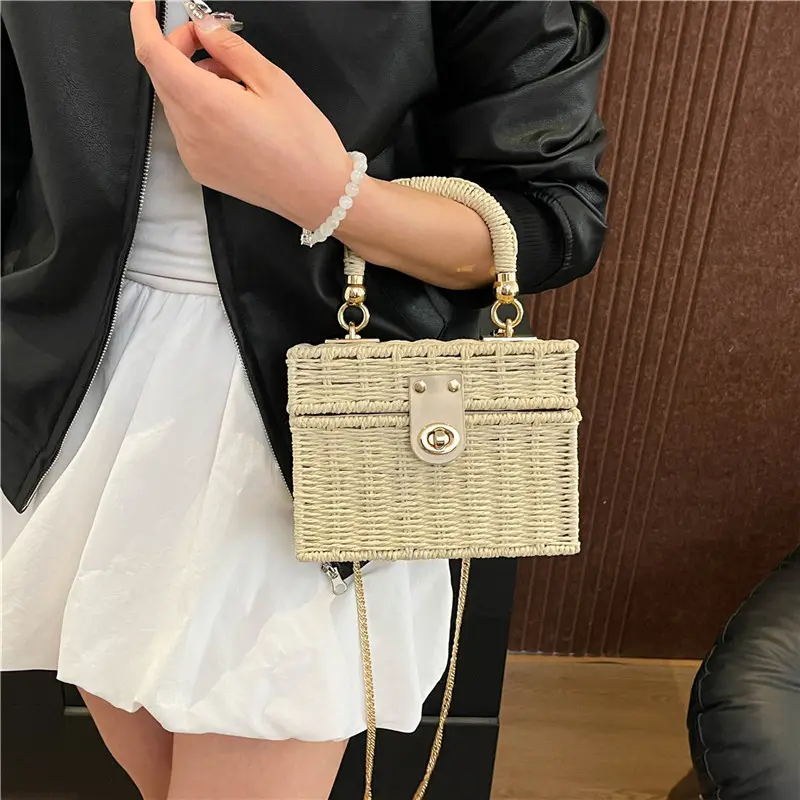 Casual Handheld Basket Bag Fashionable Paper Rope Straw Weaving Women's Crossbody Bag Daily Versatile Shoulder Bag