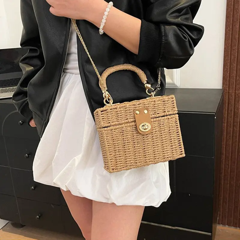 Casual Handheld Basket Bag Fashionable Paper Rope Straw Weaving Women's Crossbody Bag Daily Versatile Shoulder Bag