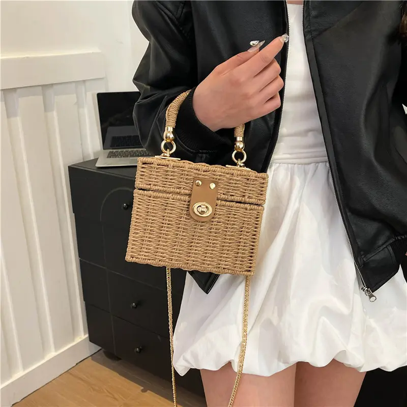 Casual Handheld Basket Bag Fashionable Paper Rope Straw Weaving Women's Crossbody Bag Daily Versatile Shoulder Bag