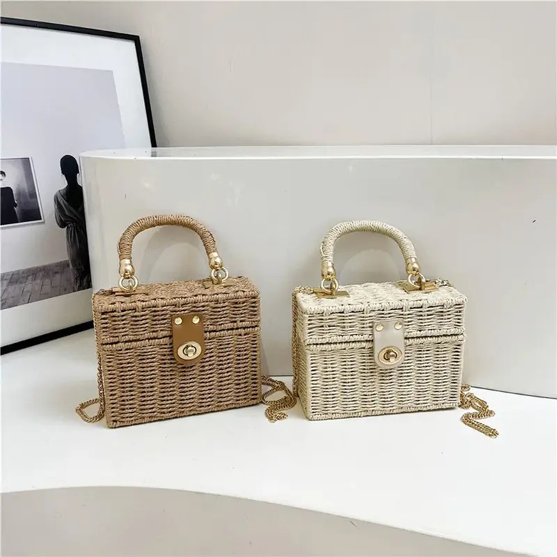 Casual Handheld Basket Bag Fashionable Paper Rope Straw Weaving Women's Crossbody Bag Daily Versatile Shoulder Bag