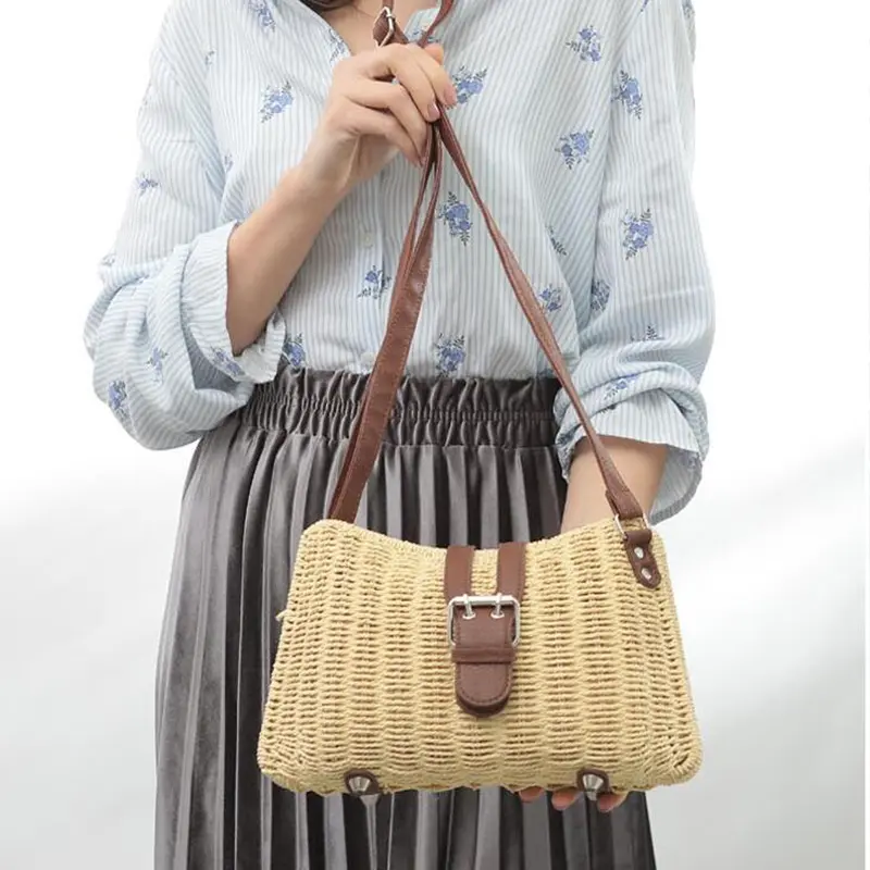 Luxury Design Beach Bag Straw Weave Small Purse and Handbag For Women Summer Rattan Handmade Crossbdoy Bag Travel Shoulder Bags