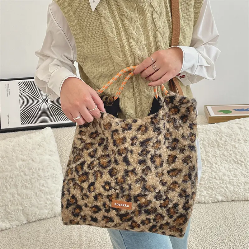Patchwork Color Dots All Match Cute Women's Handbags Casual Shopping Hand Bags Vintage Fluffy Trendy Crossbody Tote Bags