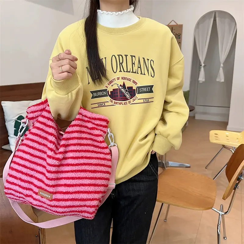 Patchwork Color Dots All Match Cute Women's Handbags Casual Shopping Hand Bags Vintage Fluffy Trendy Crossbody Tote Bags