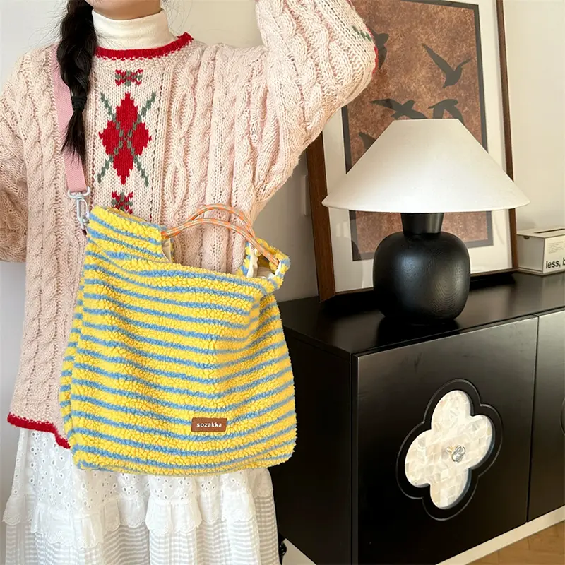 Patchwork Color Dots All Match Cute Women's Handbags Casual Shopping Hand Bags Vintage Fluffy Trendy Crossbody Tote Bags