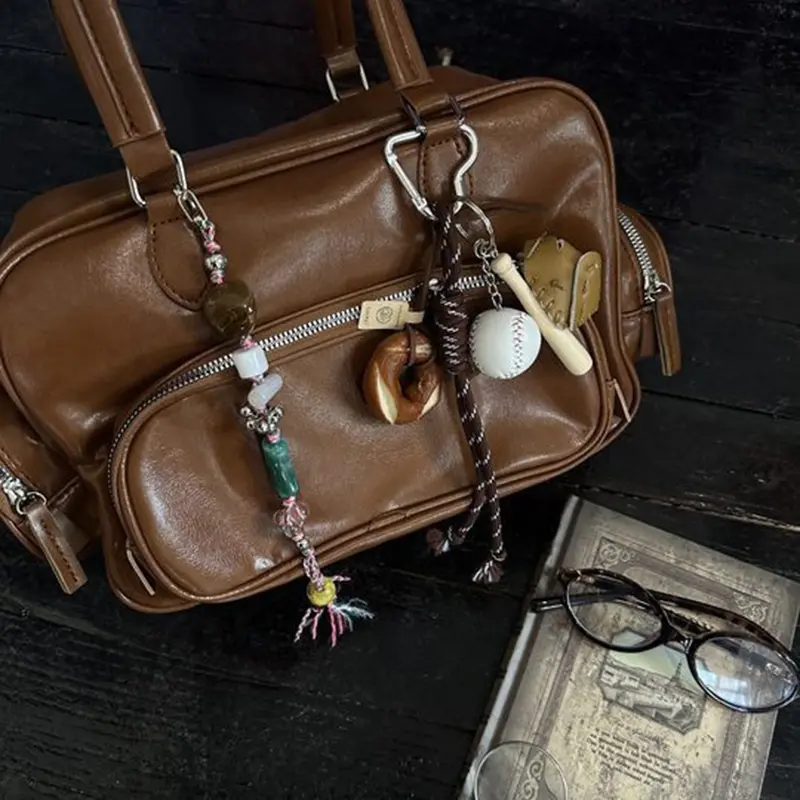 New Fashion Baseball Decor Sporty Style Key Chain Hand Woven Nylon Rope Bag Pendant Casual Trendy Bag Accessores