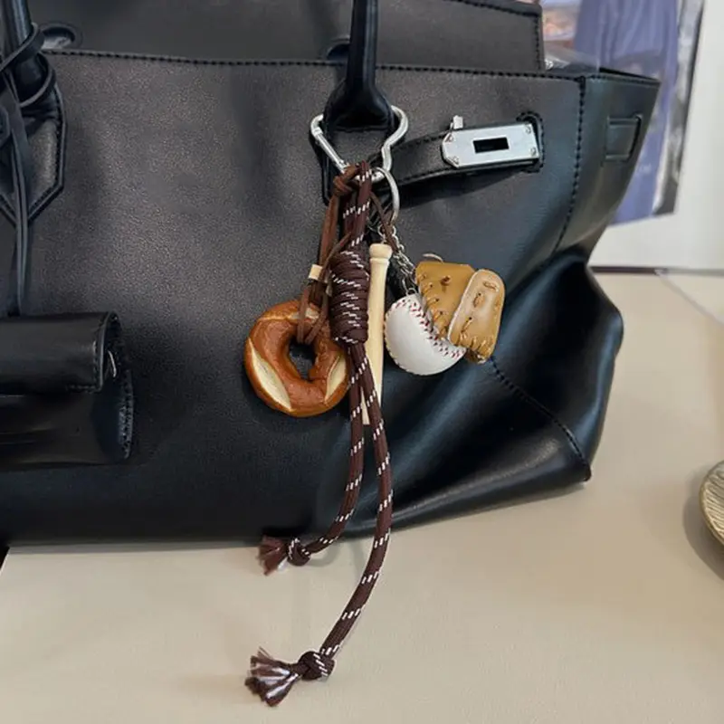 New Fashion Baseball Decor Sporty Style Key Chain Hand Woven Nylon Rope Bag Pendant Casual Trendy Bag Accessores
