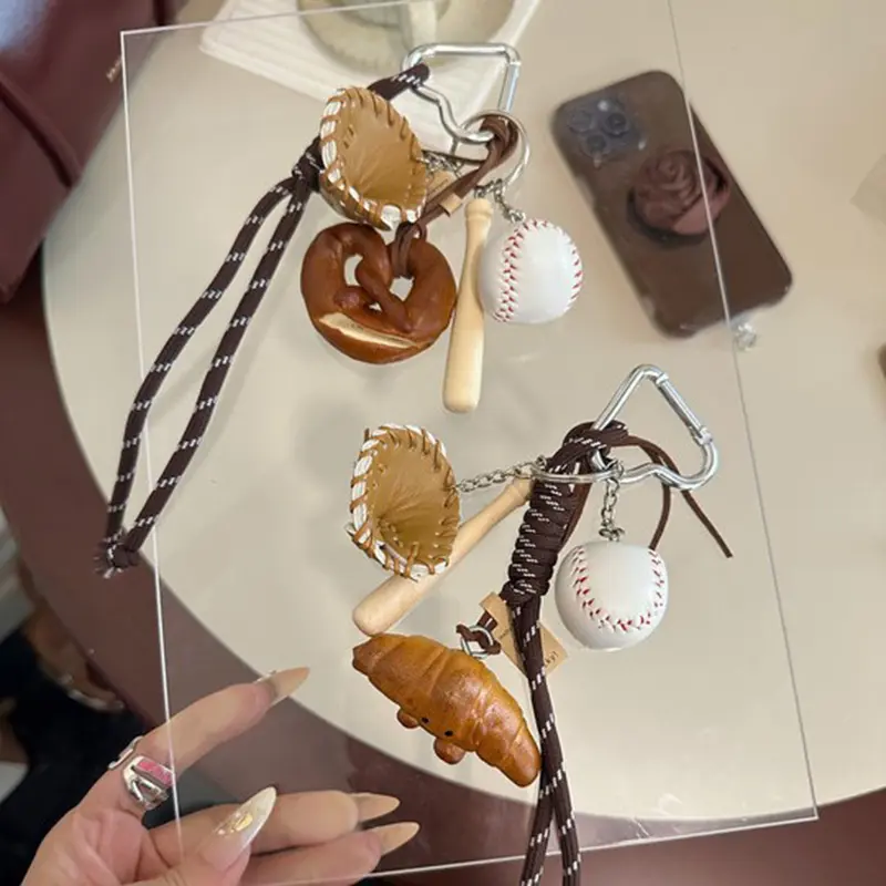 New Fashion Baseball Decor Sporty Style Key Chain Hand Woven Nylon Rope Bag Pendant Casual Trendy Bag Accessores