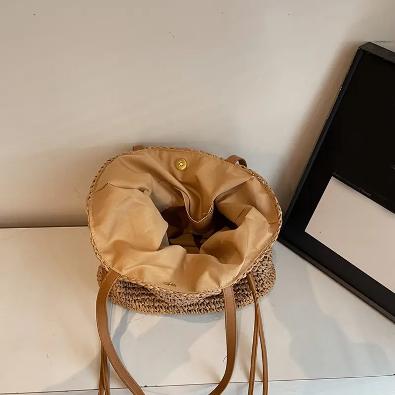 Summer Straw Handbags Women Summer New Versatile Drawstring Weave Bucket Tote Bag Female Beach Shoulder Bags