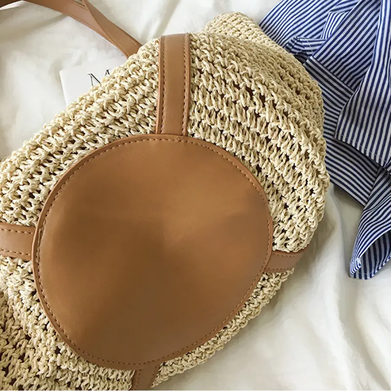 Casual Holiday Women's Bucket Shoulder Bag Luxury Straw Woven Portable Large Capacity Handbag Summer Beach Bag Shopping Tote