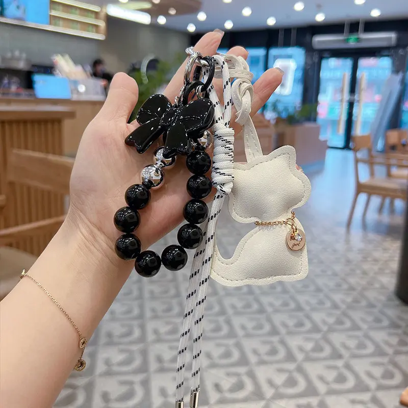 Lovely PU Leather Cat Keychain Car Keyring Cartoon PU Leather Hanger Fashion Bag Pendant Bag Ornament