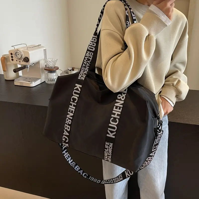 Large Capacity Fashion Oxford Cloth Travel Bag Letter Shoulder Strap Solid Color Casual Handbag Crossbody Bags for Women