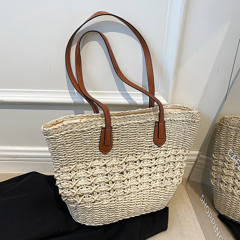 Summer Handwoven Straw Beach Tote Bags for Women Vintage Hollow Out Handbag Basket Rattan Vacation Shoulder Bag