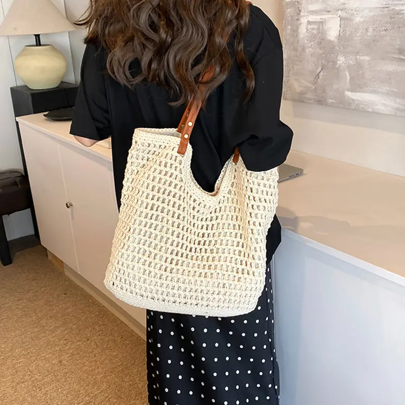 Women's Handmade Weaving Handbag Shoulder Bag Literary Retro Beach Holiday Shopper Totes Outdoor Camping Picnic Bag
