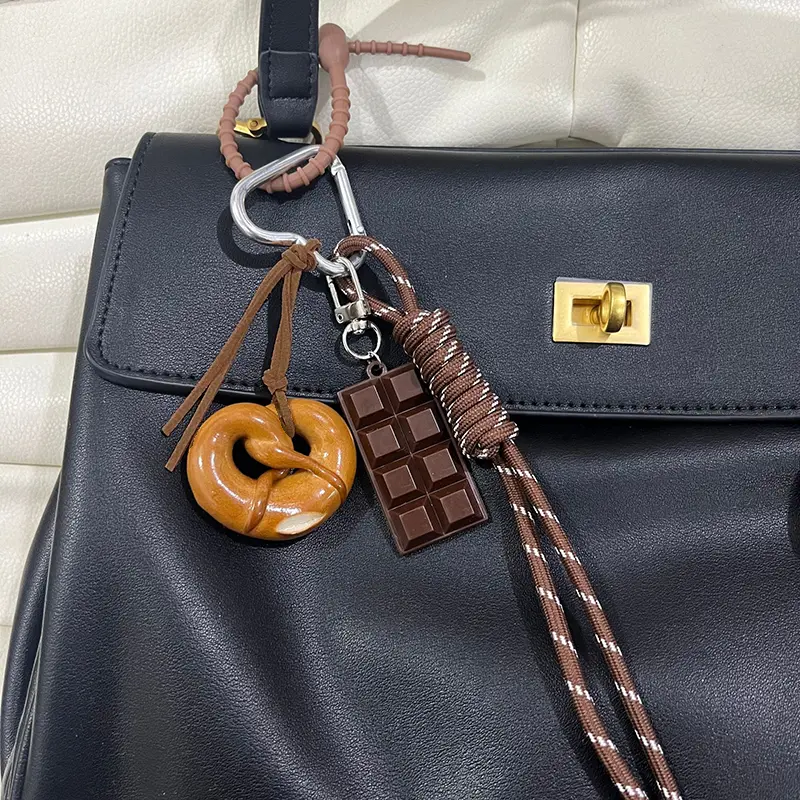 Brown Cute Alkaline Bread Korean Style INS Bag Pendant Chocolate Rope Keychain Decorative Hangin