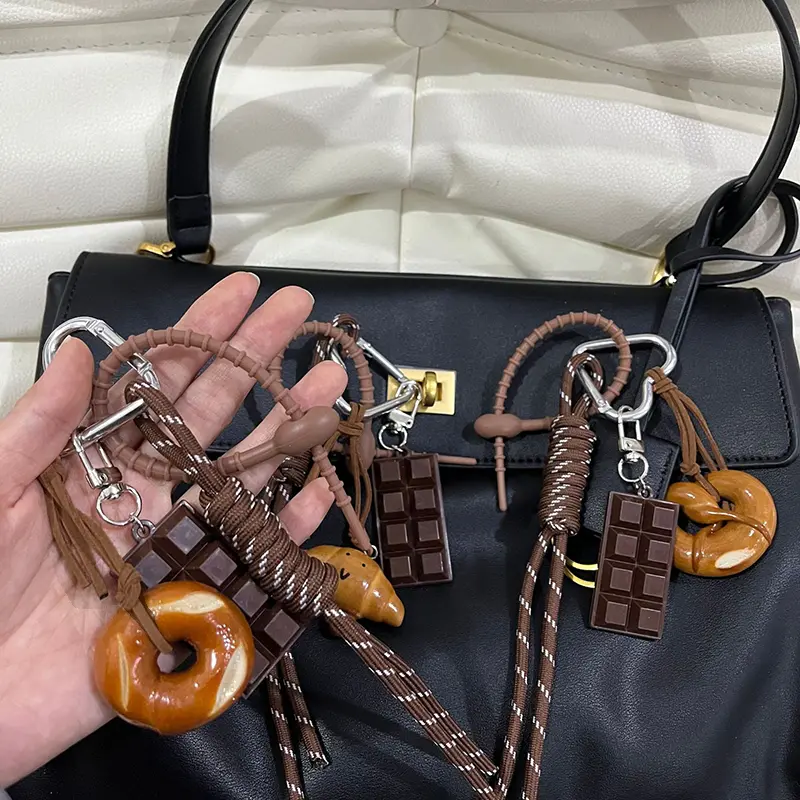 Brown Cute Alkaline Bread Korean Style INS Bag Pendant Chocolate Rope Keychain Decorative Hangin