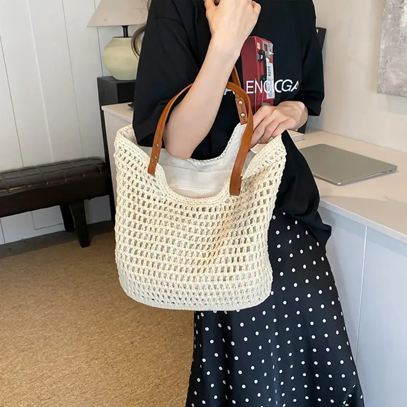 Women's Handmade Weaving Handbag Shoulder Bag Literary Retro Beach Holiday Shopper Totes Outdoor Camping Picnic Bag