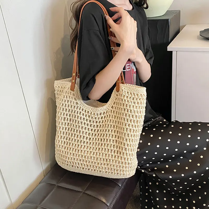 Women's Handmade Weaving Handbag Shoulder Bag Literary Retro Beach Holiday Shopper Totes Outdoor Camping Picnic Bag