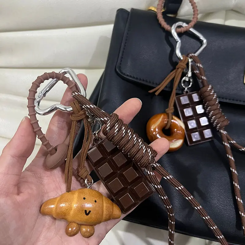 Brown Cute Alkaline Bread Korean Style INS Bag Pendant Chocolate Rope Keychain Decorative Hangin