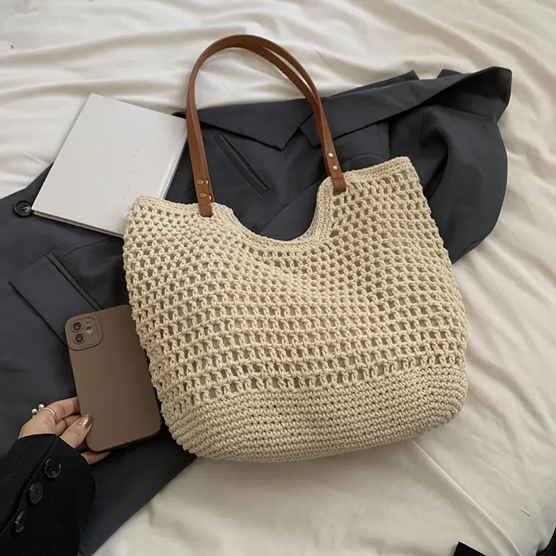 Women's Handmade Weaving Handbag Shoulder Bag Literary Retro Beach Holiday Shopper Totes Outdoor Camping Picnic Bag