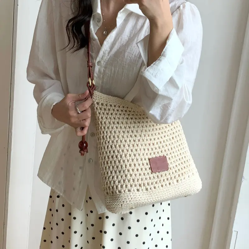 Summer Women's Large-capacity Woven Tote All-match for Casual Wear Commuting Shoulder Bag Beach Holidays Bucket Handbag