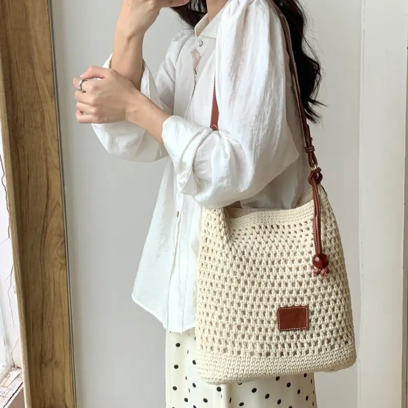 Summer Women's Large-capacity Woven Tote All-match for Casual Wear Commuting Shoulder Bag Beach Holidays Bucket Handbag