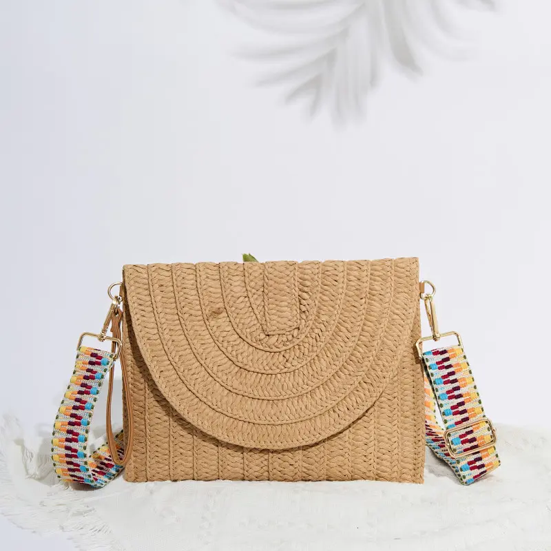 Handmade Straw Beach Shoulder Crossbody Bag Girls Envelope Woven Summer Small Clutch Bag Women's Wicker Wrist Bag