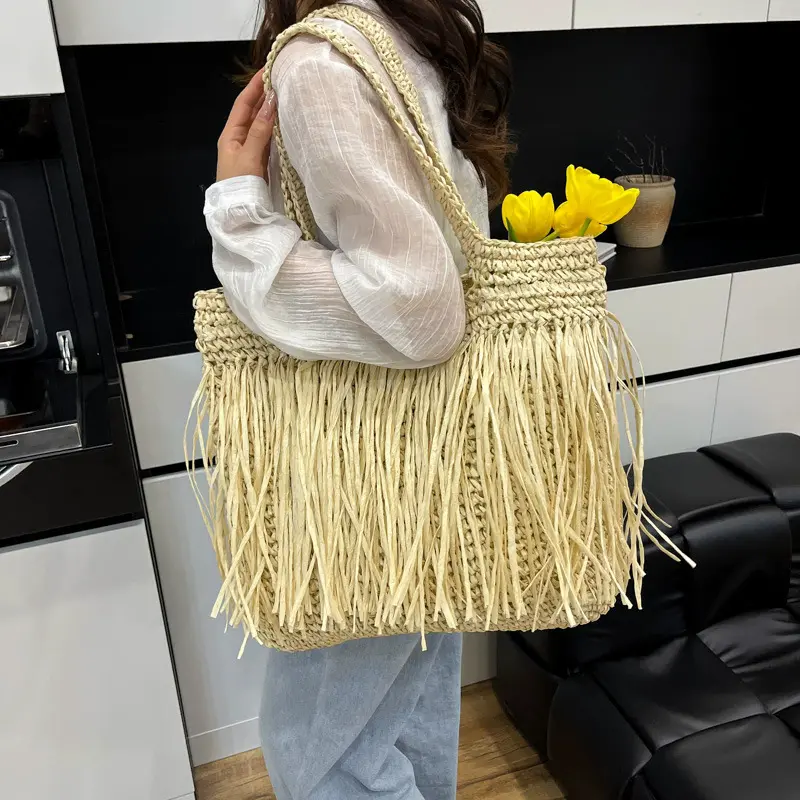 Tassel Shoulder Bags for Women Straw Woven Tote Bag Summer Beach Bags Weaving Handbag for Travel Vacation Women's Bag