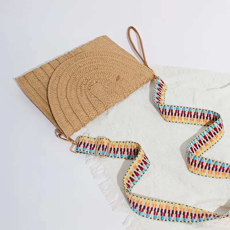 Handmade Straw Beach Shoulder Crossbody Bag Girls Envelope Woven Summer Small Clutch Bag Women's Wicker Wrist Bag