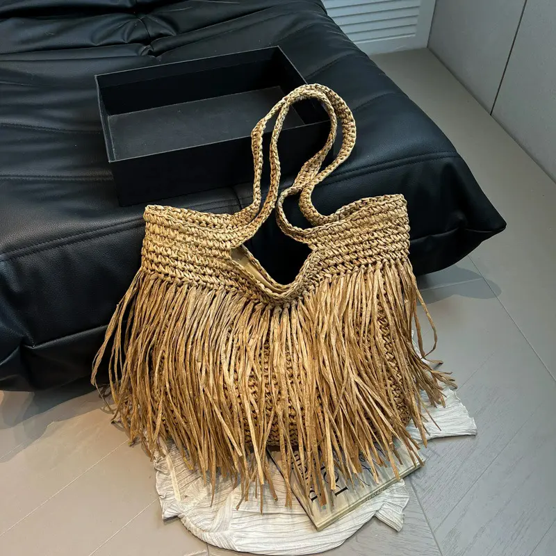 Tassel Shoulder Bags for Women Straw Woven Tote Bag Summer Beach Bags Weaving Handbag for Travel Vacation Women's Bag