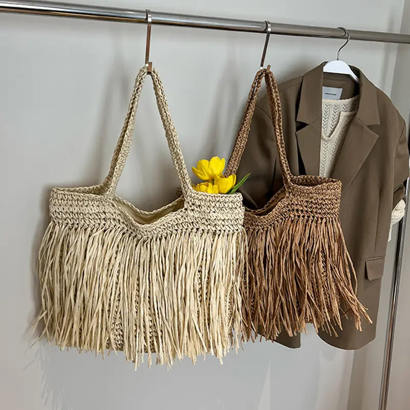 Tassel Shoulder Bags for Women Straw Woven Tote Bag Summer Beach Bags Weaving Handbag for Travel Vacation Women's Bag