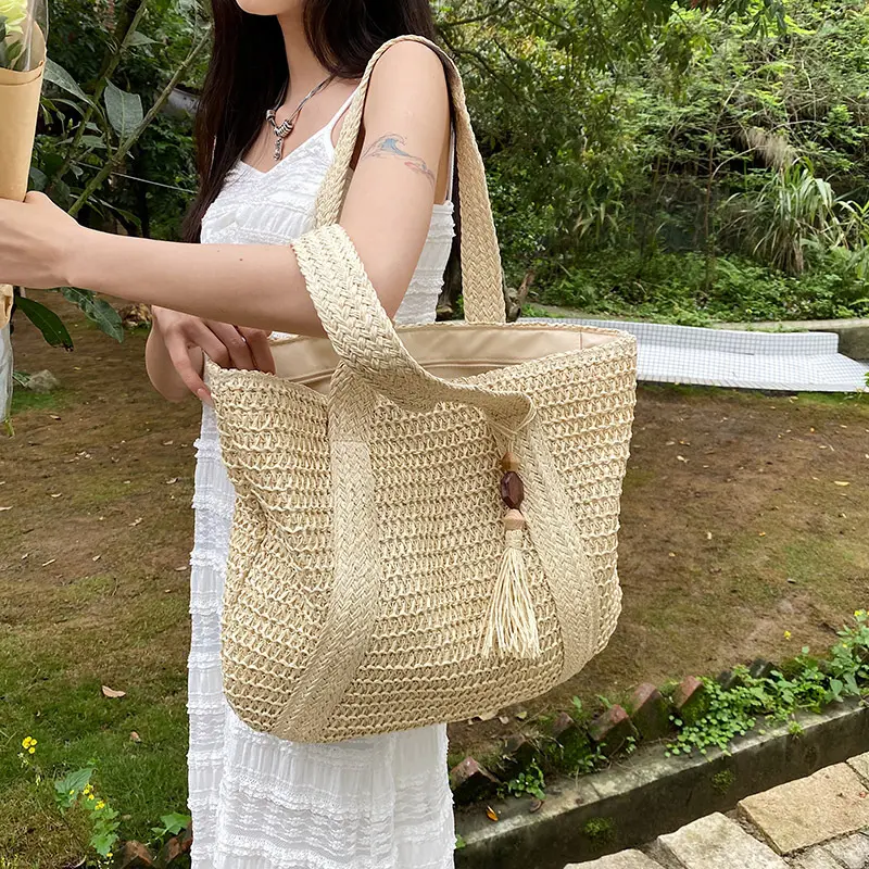 Large Capacity Summer Beach Bags Luxury Design Fashion Travel Handbag Female Straw Woven Shopper Tote Top Handle Shoulder Bag