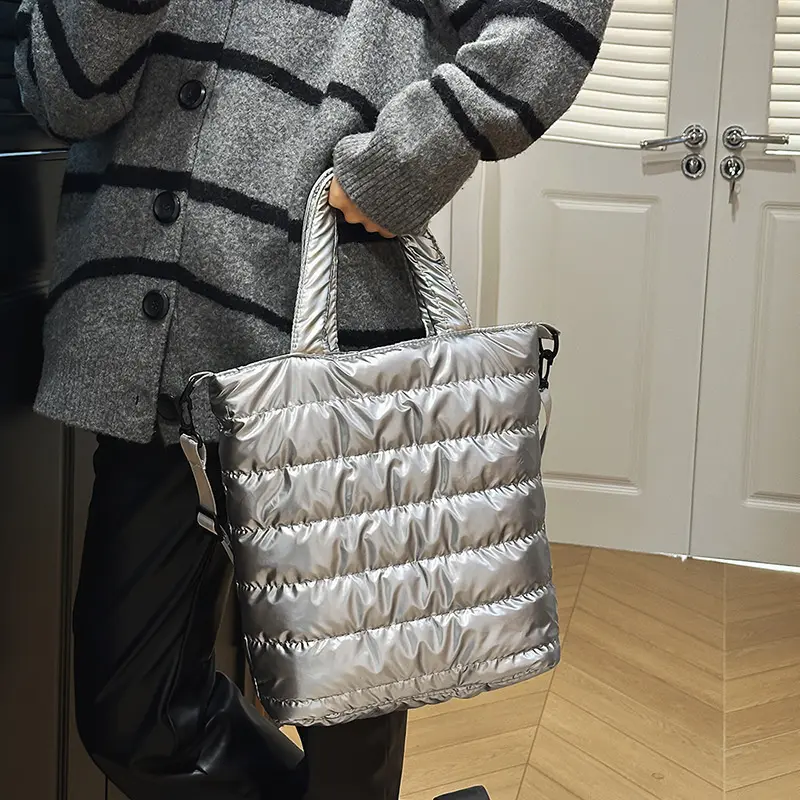 Puffer Tote Bag for Women Quilted Shoulder Bag Adjustable Strap Puffer Purse and Handbag for Work Travel