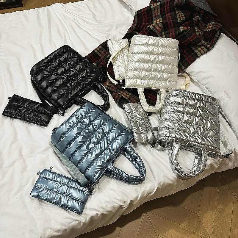 Puffer Tote Bag for Women Quilted Shoulder Bag Adjustable Strap Puffer Purse and Handbag for Work Travel