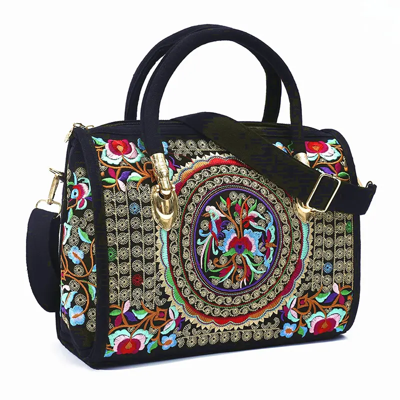 Handmade Embroidered Handbag Shopper Totes For Women Canvas Large Capacity Travel Bosotn Crossbody Bag Ladies Shoulder Bag