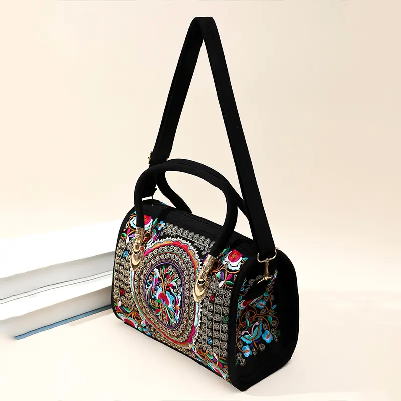 Handmade Embroidered Handbag Shopper Totes For Women Canvas Large Capacity Travel Bosotn Crossbody Bag Ladies Shoulder Bag