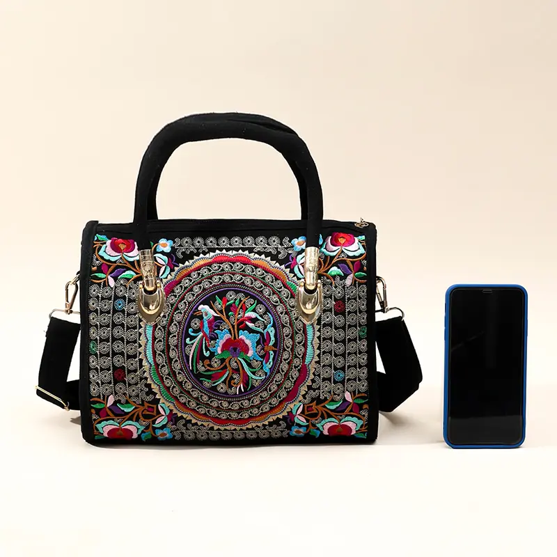 Handmade Embroidered Handbag Shopper Totes For Women Canvas Large Capacity Travel Bosotn Crossbody Bag Ladies Shoulder Bag