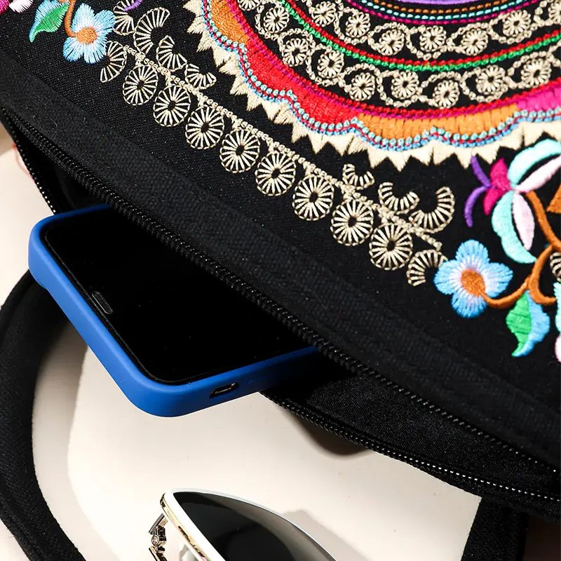 Handmade Embroidered Handbag Shopper Totes For Women Canvas Large Capacity Travel Bosotn Crossbody Bag Ladies Shoulder Bag