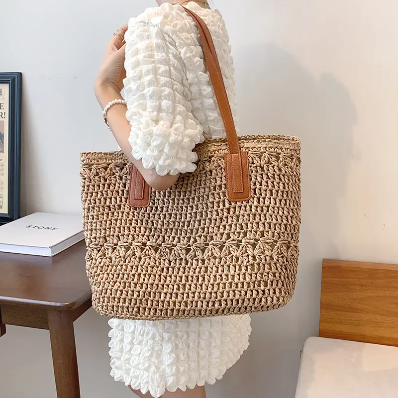Beach Rattan Shoulder Bag Handmade Woven Straw Shopper Totes For Women Bohemian Summer Large Capacity Purse and Handbag  bolsa
