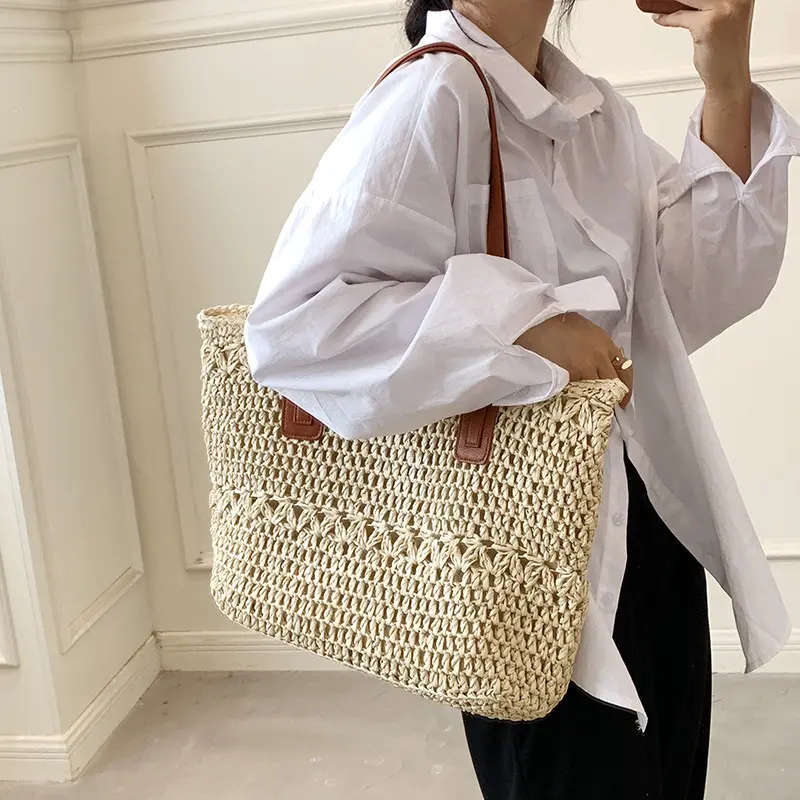 Beach Rattan Shoulder Bag Handmade Woven Straw Shopper Totes For Women Bohemian Summer Large Capacity Purse and Handbag  bolsa