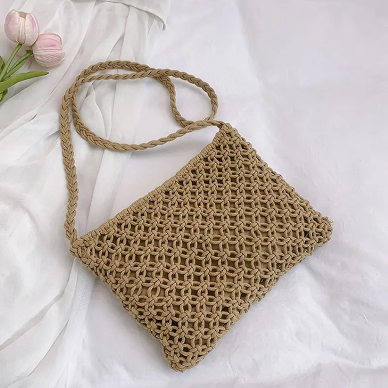 Women Slouchy Tote Handbag Large Capacity Knitted Crossbody Bag Zipper Closure Simple Carrying Bag Outdoor Travel Bag