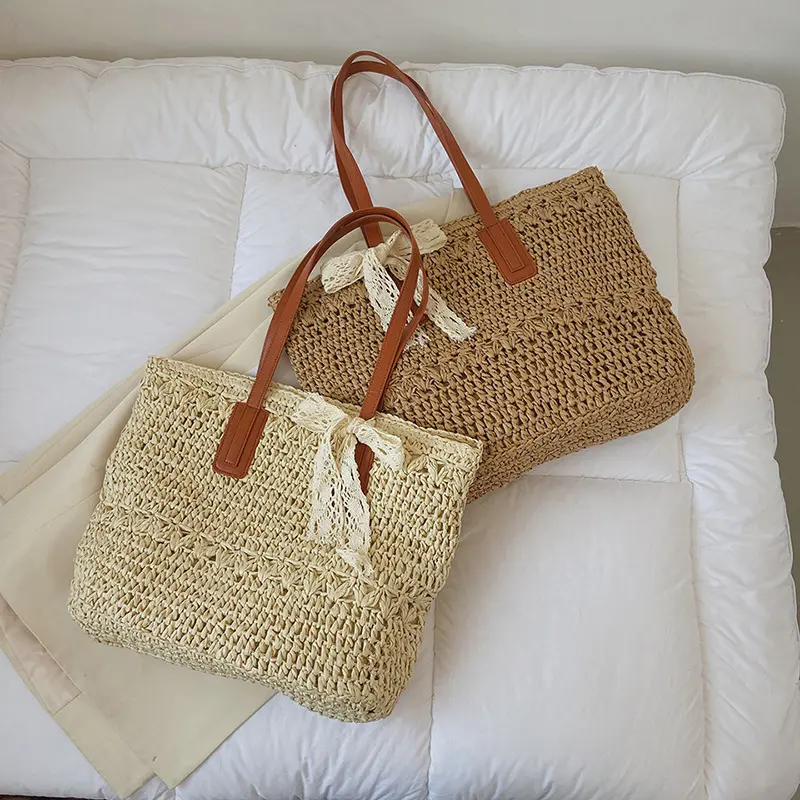 Summer Straw Beach Bag for Women Casual Travel Handbag Weaving Large Capacity Shoulder Bags Ladies Seaside Shopper Tote Purse