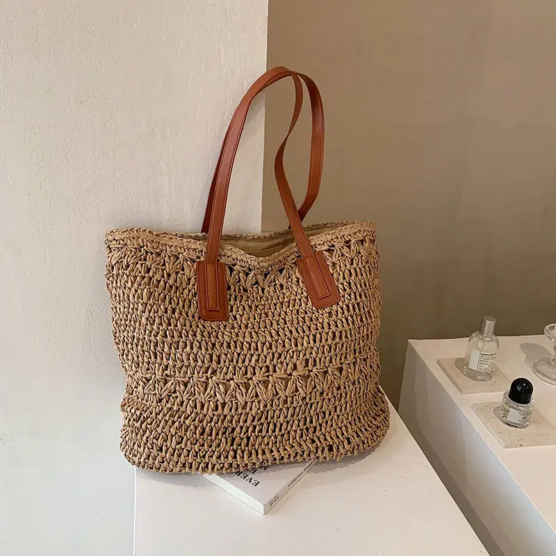 Summer Straw Beach Bag for Women Casual Travel Handbag Weaving Large Capacity Shoulder Bags Ladies Seaside Shopper Tote Purse