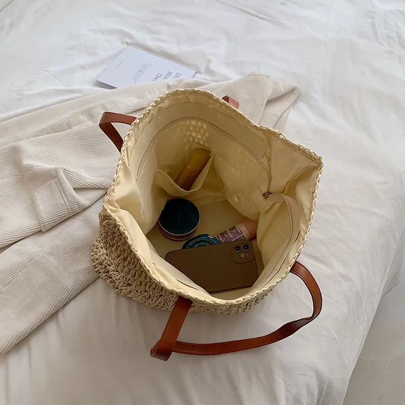 Summer Straw Beach Bag for Women Casual Travel Handbag Weaving Large Capacity Shoulder Bags Ladies Seaside Shopper Tote Purse
