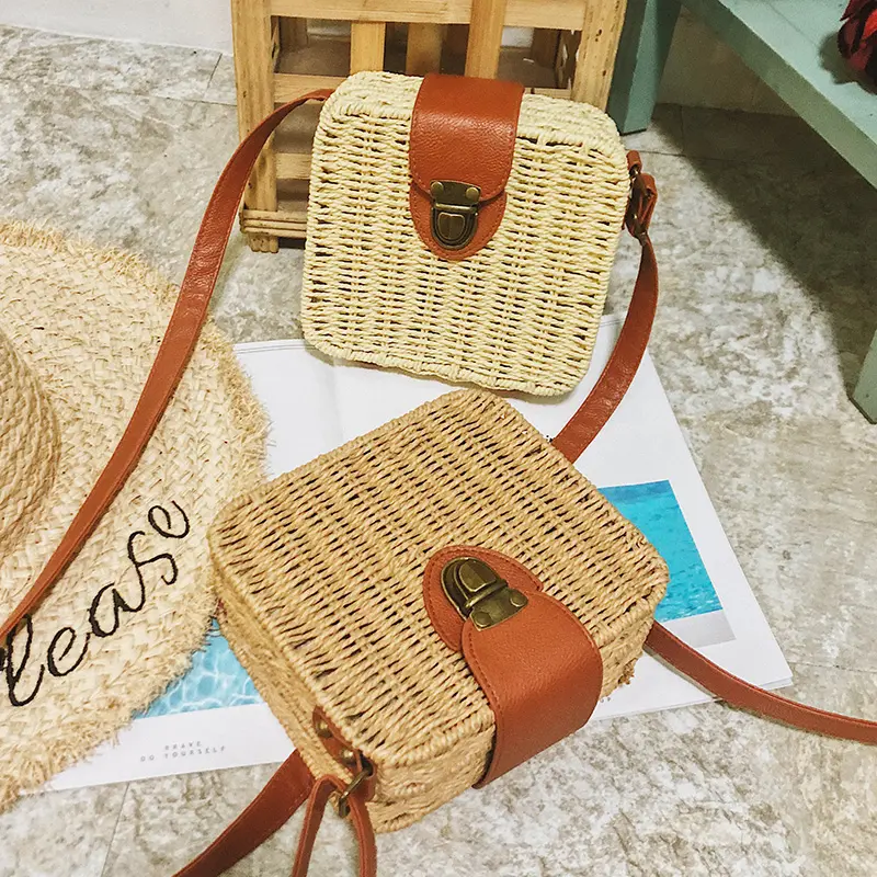 Retro Flap Straw Woven Crossbody Bags Casual Portable Small Purse For Women Rattan Box Messenger Bags Female Travel Mini Handbag