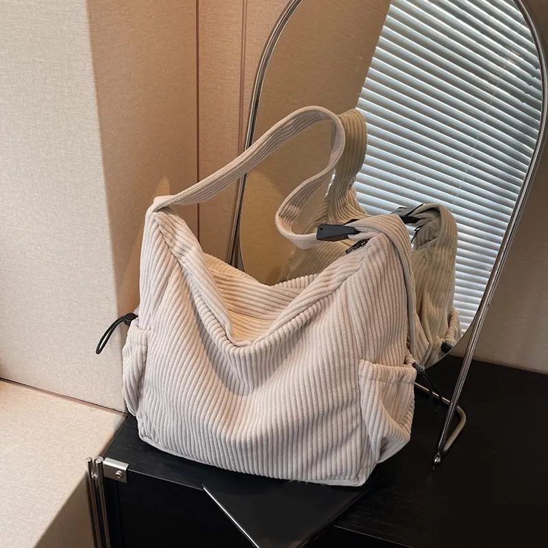Large Capacity Bag Women New Fashion Corduroy Shoulder Crossbody Bag Casual Al-match Student Class Tote Bag