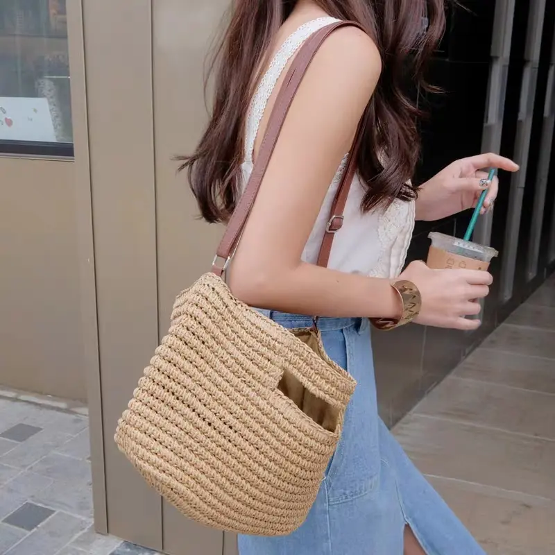 Wicker Woven Rattan Crossbody Bags for Women Summer Beach Straw Handbag Bohemia Travel Large Capacity Shoulder Shopper Totes