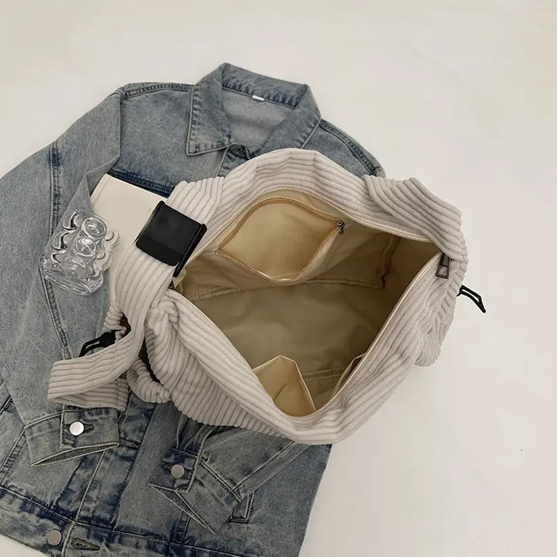 Large Capacity Bag Women New Fashion Corduroy Shoulder Crossbody Bag Casual Al-match Student Class Tote Bag