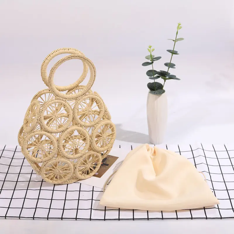 Fashion Rattan Hollow Round Straw Bags Wicker Woven Women Handbags Summer Beach Shoulder Bags Casual Lady Bali Travel Purses