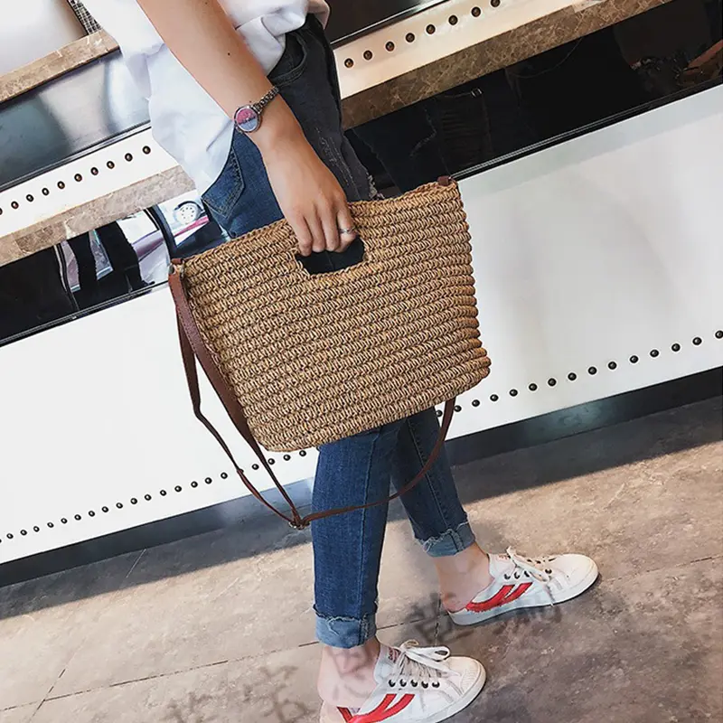 Wicker Woven Rattan Crossbody Bags for Women Summer Beach Straw Handbag Bohemia Travel Large Capacity Shoulder Shopper Totes