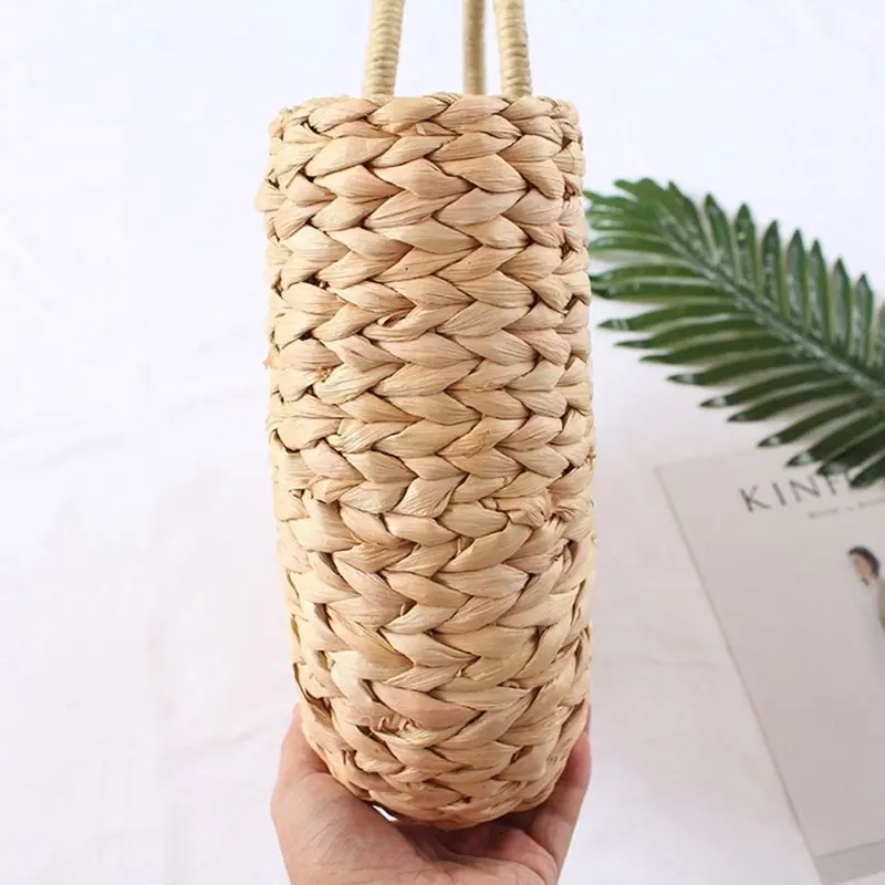Handmade Half-Round Rattan Woven Straw Bag For Women Summer Beach Large Capacity Handbags Ladies Vacation Travel Shopping Pack